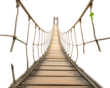 Rustic Wooden Rope Jungle Bridge Arch Isolated with Green Foliage