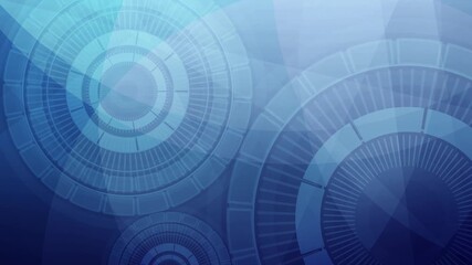 Loopable abstract technology background with rotating concentric rings wheels and subtle geometric shapes in blue, high-tech connection, strategy and innovation, process of digital analysis - Powered by Adobe
