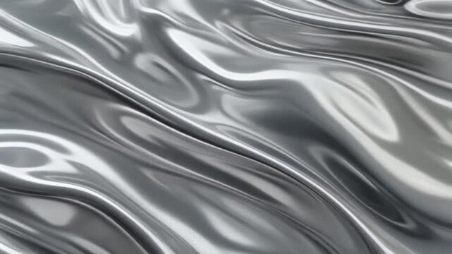 Smooth, flowing blue silk fabric texture with a luxurious wave pattern backdrop. Liquid abstract Silver and mercury. Fluid silver background with ripples and waves