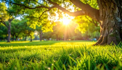 Sunlit park scene capturing a vibrant display of nature's beauty and tranquility