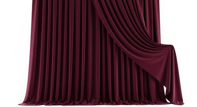 Deep red velvet stage curtain pulled to the side isolated on transparent background - Powered by Adobe