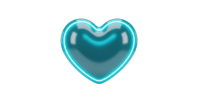 Cyan Neon Heart Shape with Glowing Outline on Black Background Keywords: heart, love, romance, symbol, emotion, shape, neon, glow - Powered by Adobe