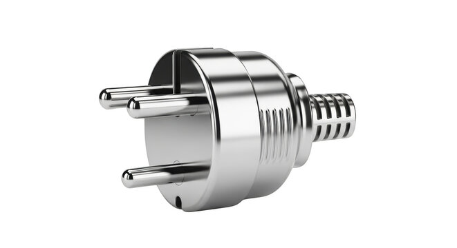 Gleaming Silver Electrical Plug with Three Pins and Textured Grip power connector three pin plug