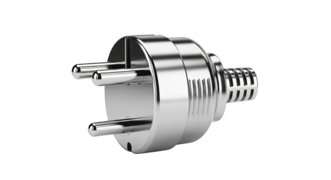 Gleaming Silver Electrical Plug with Three Pins and Textured Grip power connector three pin plug