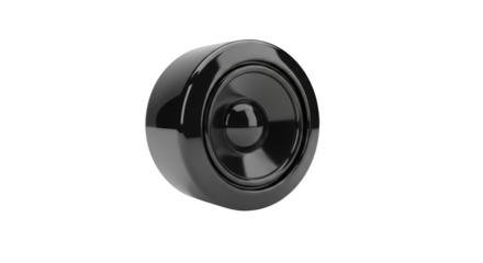 Glossy Black Speaker Cone with Central Dome on Black Background Keywords: speaker, audio, sound, music, cone, woofer, driver