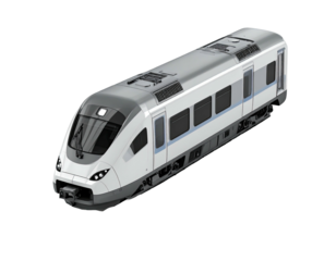 Sleek, modern, white and gray passenger train isolated