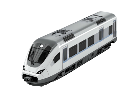 Sleek, modern, white and gray passenger train isolated