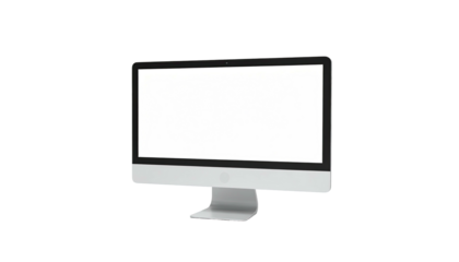 Computer with blank white screen, dark background
