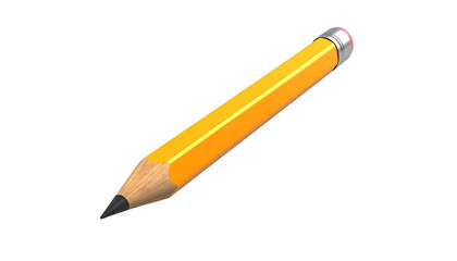 Yellow, sharpened pencil with eraser isolated on a black background
