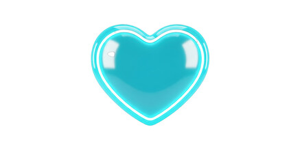 Glossy Cyan Heart Shape with Neon Outline on Black Background love symbol