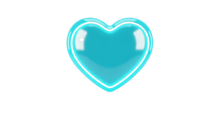 Glossy Cyan Heart Shape with Neon Outline on Black Background love symbol