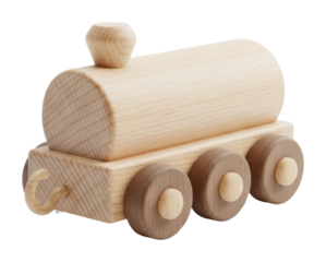 Wooden toy train model playroom child's environment fun isolated on transparent background