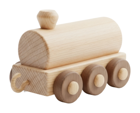 Wooden toy train model playroom child's environment fun isolated on transparent background