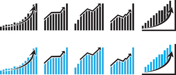 Growing bar graph icons set, business growth graph chart, profit chart graphic set, business bar design, vector illustration