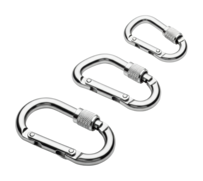 Carabiner clips for adventures gear essentials isolated on transparent background