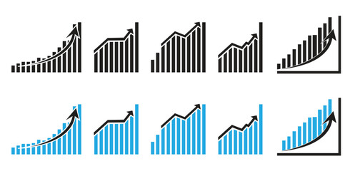 Growing bar graph icons set, business growth graph chart, profit chart graphic set, business bar design, vector illustration