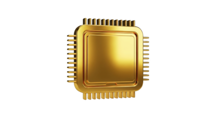 Golden Computer Microprocessor Chip Isolated on Black Background computer chip