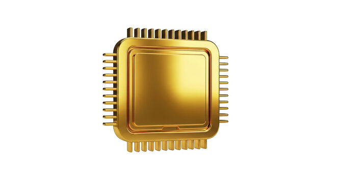 Golden Computer Microprocessor Chip Isolated on Black Background computer chip