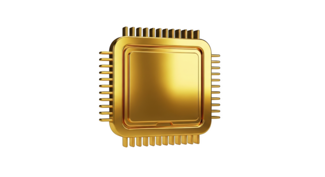 Golden Computer Microprocessor Chip Isolated on Black Background computer chip