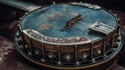 Ornate Vintage Banjo Close Up with Pearls