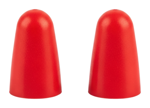 Red plastic caps for noise reduction home product isolated on transparent background