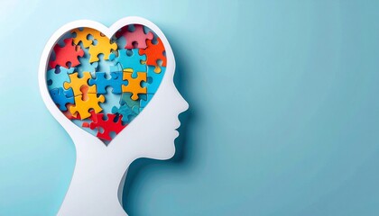 Conceptual representation of mental well-being depicted with a mind filled with puzzles