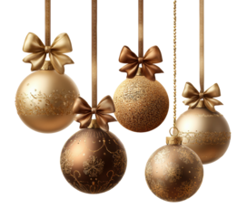Elegant golden christmas ornaments holiday festive atmosphere isolated on transparent background