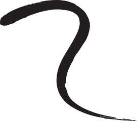 black curved paint brush stroke, thin line, isolated white background