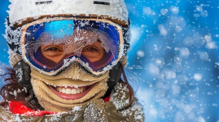 Intense portrait of a skier in frosty gear, capturing the thrill of extreme winter sports adventure