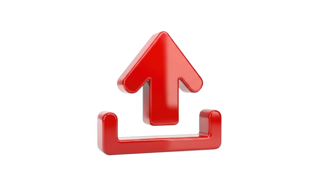 Red 3D Upload Icon with Arrow Pointing Upwards on a Black Background upload symbol upload button