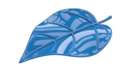 Shiny Blue Leaf Icon With Veins On Black Background nature green