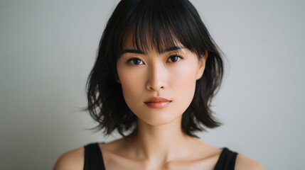 Beauty portrait of a young woman with a bright smile and clear skin