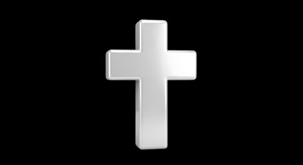 Obraz premium Shiny Silver Christian Cross Symbol with Smooth Edges on Black Background religion faith