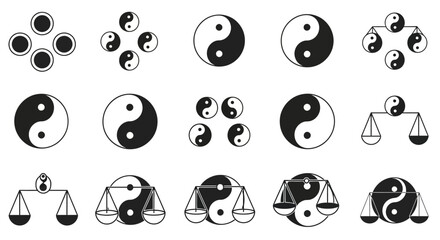 Explore diverse yin yang symbols and balance scales representing harmony, duality, justice, and equilibrium for modern design projects