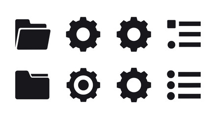 Modern icons for business organization, settings, and lists providing clear visual cues for digital interfaces and presentations.