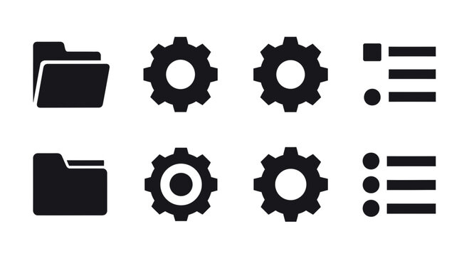 Modern icons for business organization, settings, and lists providing clear visual cues for digital interfaces and presentations.