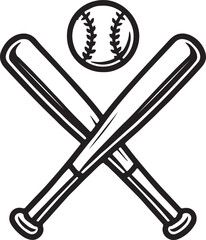 crossed baseball bats with a baseball silhouette vector