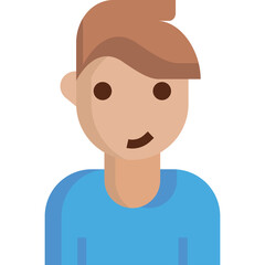 Stylized Avatar Portrait of a Person with Brown Hair and a Blue Shirt against a White Background