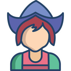 Stylized avatar portrait of a person wearing a blue hat and a pink top against a transparent background simplified vector illustration