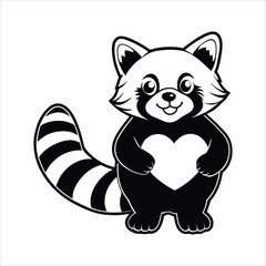 Fototapeta premium Happy red panda holding a love heart cartoon illustration