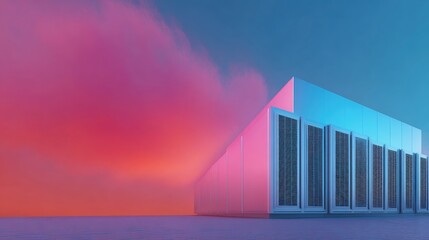 Digital illustration of a modern building with a triangular shape. the building is white and has multiple windows on the right side.