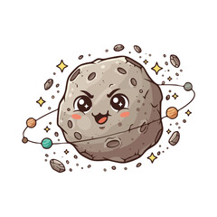Adorable Cartoon Asteroid with a Happy Face and Orbital Ring.