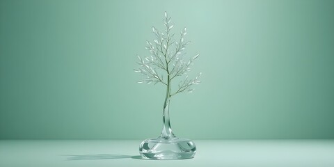 Elegant glass tree sculpture on a serene mint background for minimalist home decor and calming interior design