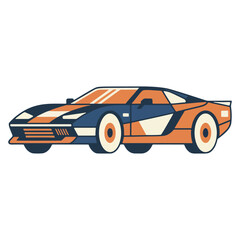 Retro Sports Car with Orange Blue and White Accents.