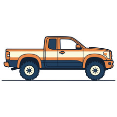 Orange and White Pickup Truck Illustration with Large Off-Road Tires.