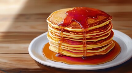 Delicious pancakes with maple syrup breakfast food photography and recipe ideas for brunch time cooking