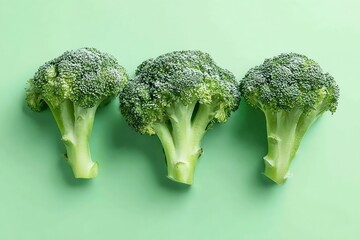 Fresh broccoli florets on green background healthy eating vegetable nutrition concept food photo