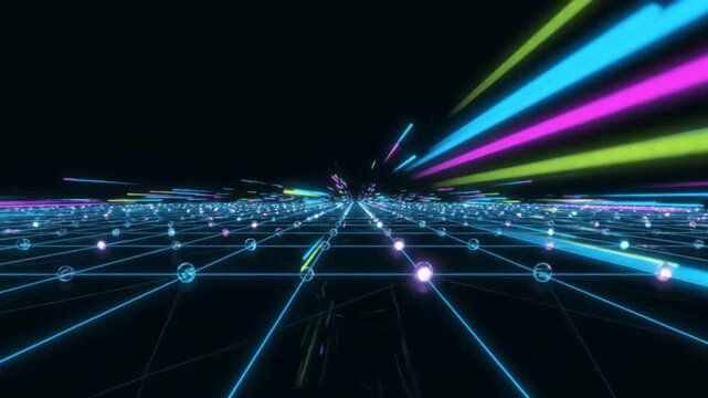 Neon Network Grid A futuristic landscape for digital thanksgiving celebrations in the virtual world