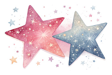 Watercolor Glitter stars vector illustration isolated on white background