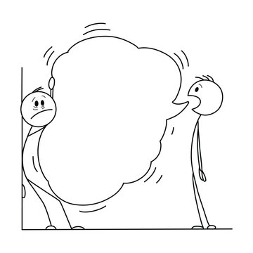 Two men are standing next to each other, one of them is holding a large white balloon. The balloon is floating in the air and the men are looking at it. Scene is lighthearted and playful